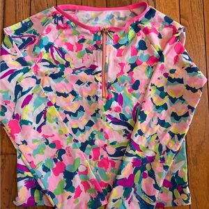 Lilly Pulitzer Pink and Blue Kids Swim Rash guard and bottoms